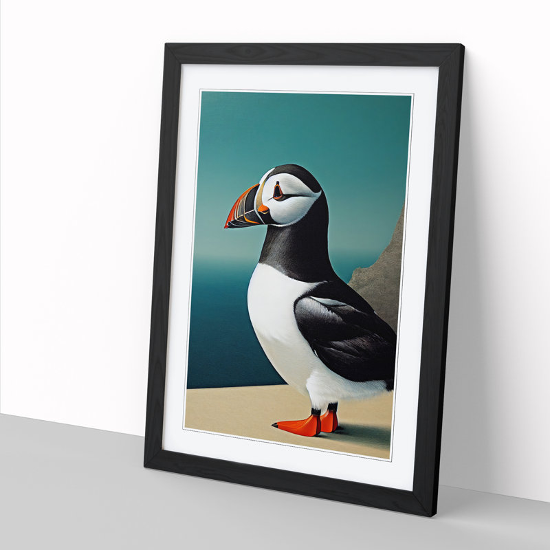 Puffin by the Sea 1 Piece Single Picture Frame Wall Art, 46cm H x 34cm W x 2cm D, Walnut
