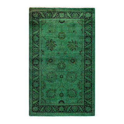 Tapis vert noué à la main de conception unique Chimel