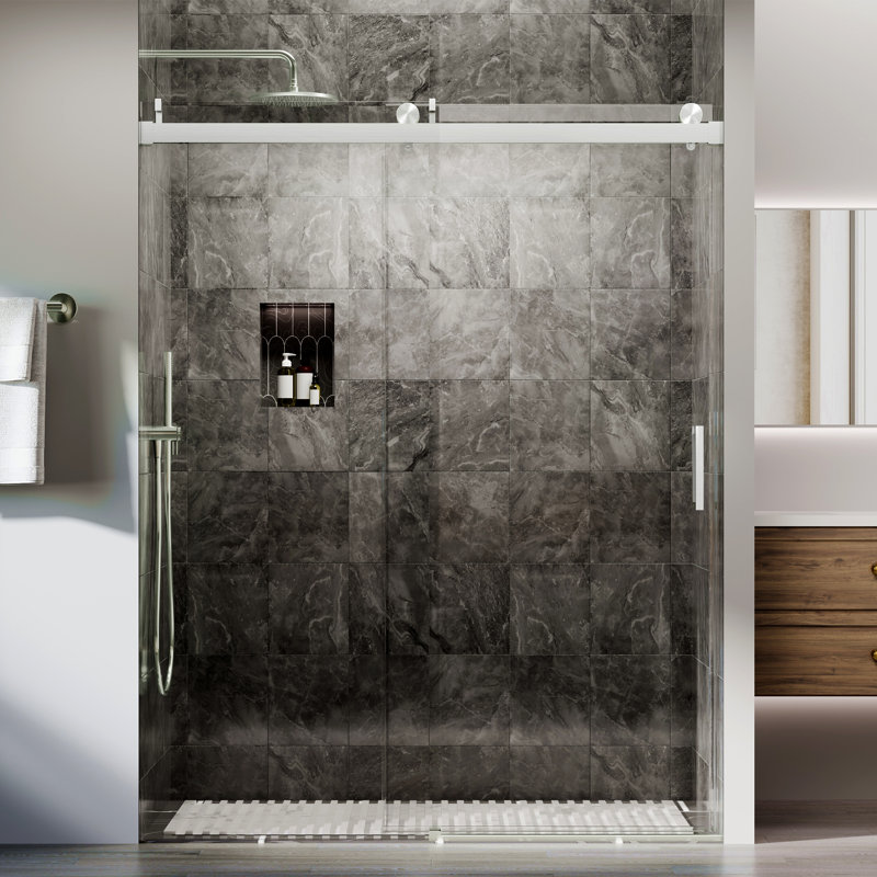 56" - 60" x 76" H  Single Sliding Soft-Closing  Shower Door with 1/4" Tempered Glass, Brushed Nickel