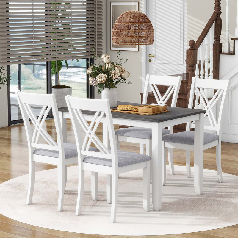 5 Piece Dining Set Modern Dinning Table Set Kitchen Set For 4,,dining room set,dinning table set, White, Gray, White/Gray