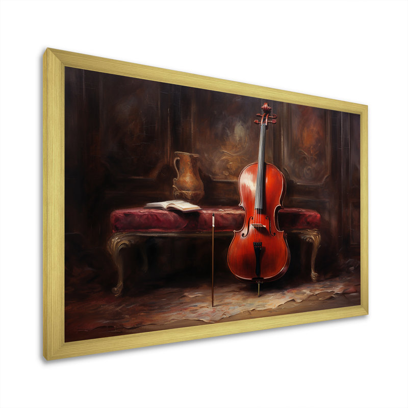 " Cello Charisma Deep Burgundy VI ", 30" H x 40" W x 1.5" D, Gold Single Picture Framed