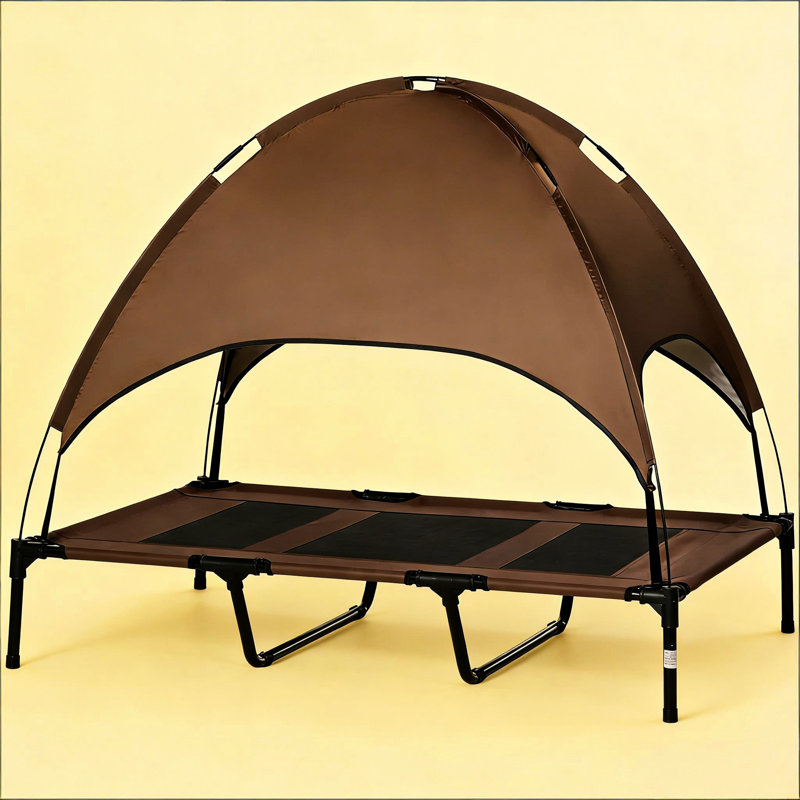 Lit portatif pour chien surélevé avec auvent, filet en circulation d'air, structure en acier stable, pour les chiens XXL dans une ombre estivale