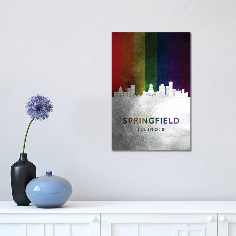 Springfield Illinois Spectrum Skyline 1 Piece Wrapped Canvas Wall Art, 30.48 cm H x 45.72 cm W