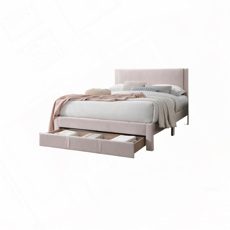 Queen Size Bed w Storage Drawe, Light Pink