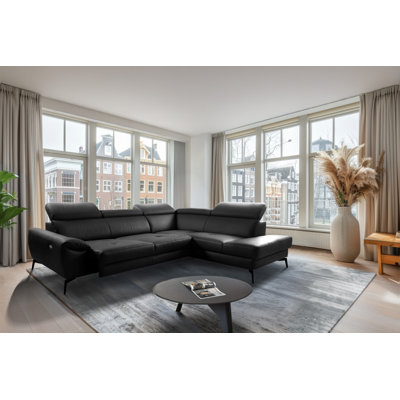 Alvoro Genuine Leather Corner Sofa with Electric Seat Extension & Adjustable Headrests
