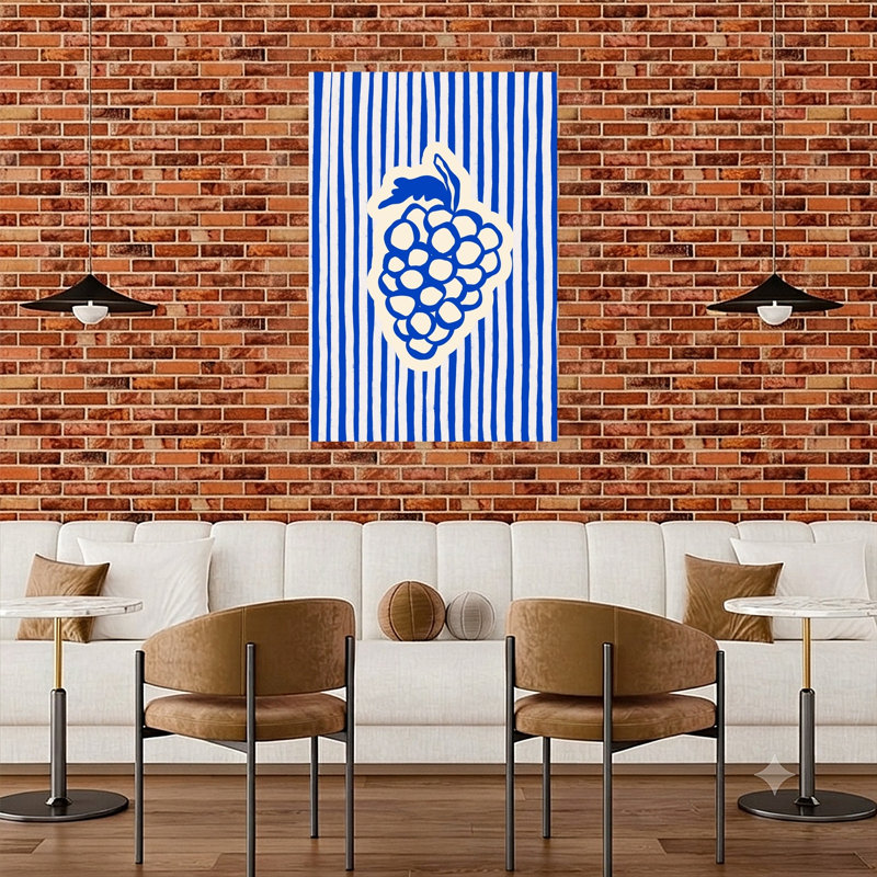 «Bold Blue Grape Bunch Abstract», impression d'art moderne sur un fruit, H 48 po x l 32 po