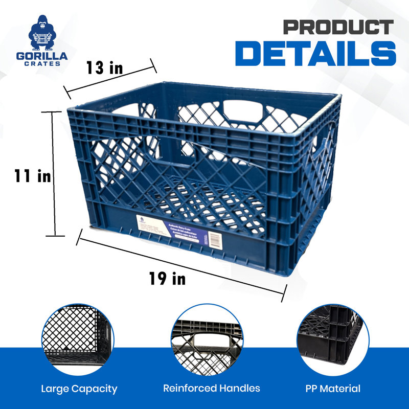 Gorilla Crates: Caisse à lait: solution de rangement polyvalente 24 pte - 13 x 11 x 19 po, rangement empilable, bac en plastique robuste, poignées intégrées