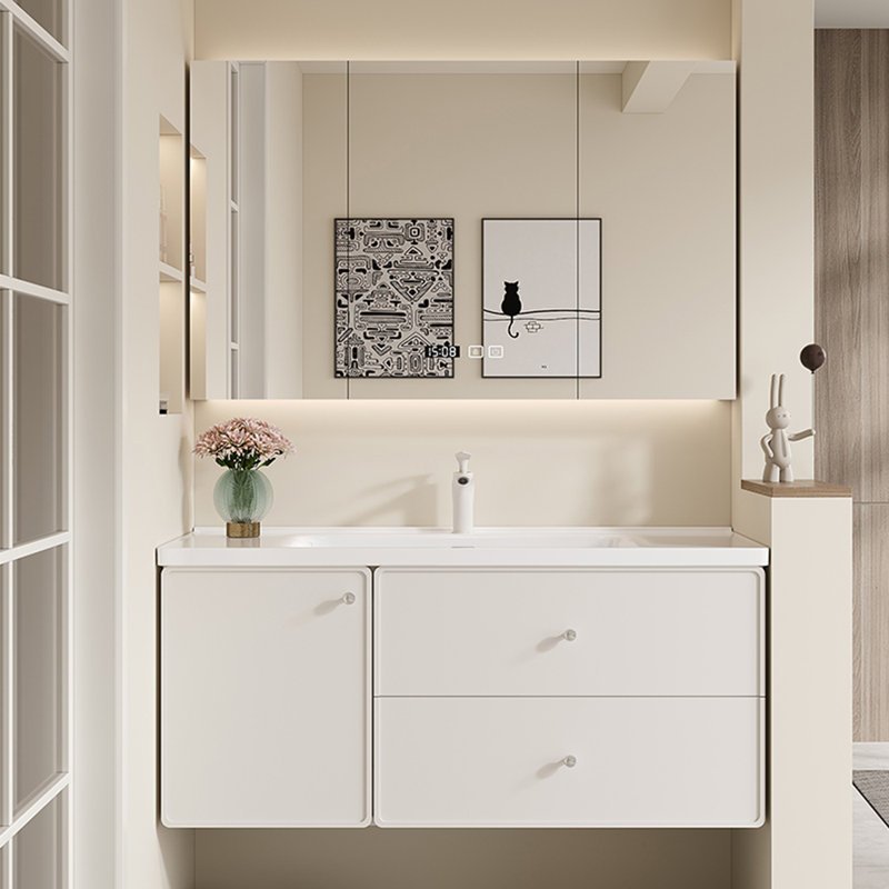 Armoire de salle de bain style français, Blanc, H 19,7 po x l 47,2 po x P 19,7 po