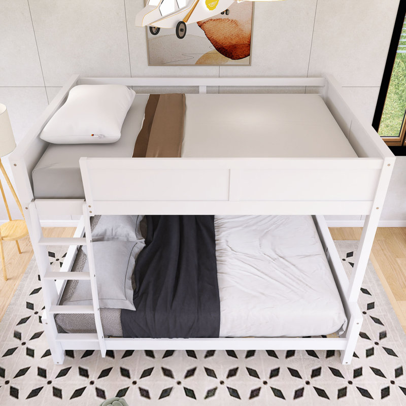 Lit superposé double très grand avec cadre en bois avec tablettes de rangement et ports USB, Double TG sur grand, Blanc