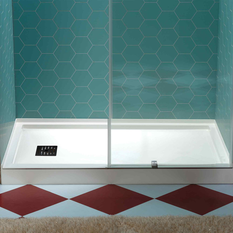 BRIDE EN BOIS 60 po X 32 po Base de plaque de douche à surface solide, installation en alcôve avec drain central, antidérapante et résistante à la moisissure