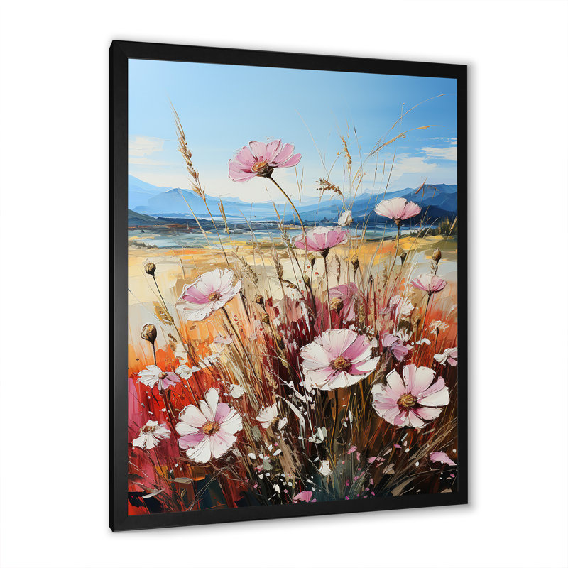 «Assorted Bouquets Field By The Mountain», reproduction sur toile, H 40 po x l 30 po x P 1,5 po, Cadre simple noir