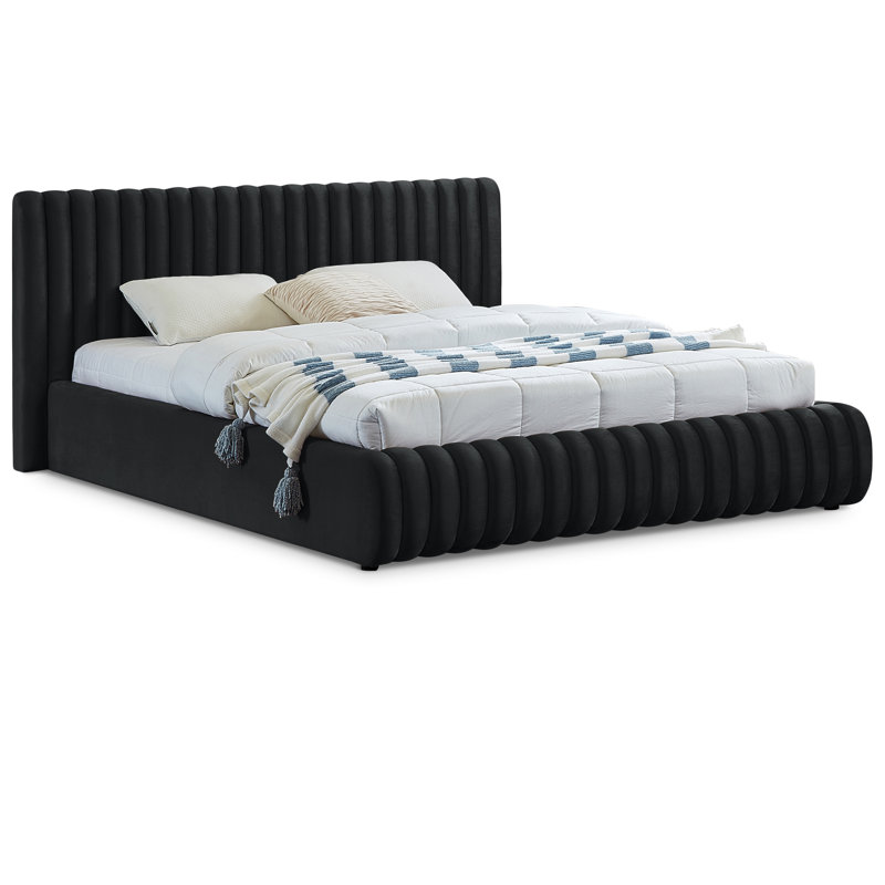 Tufted Panel Bed, Full, Black Velvet