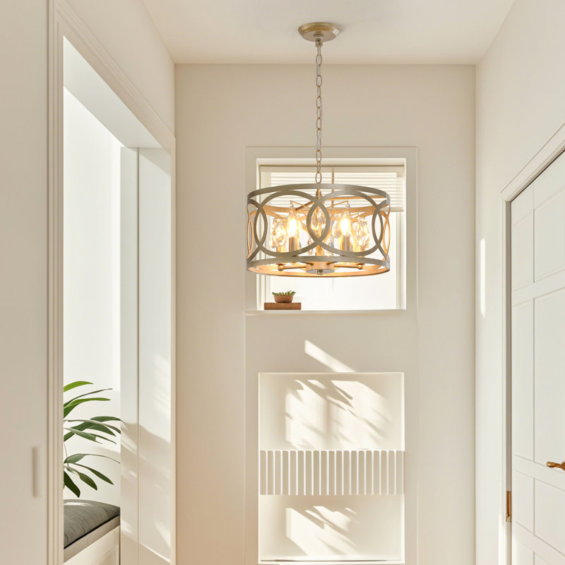 Lustre tambour en métal argenté 5 lumières Aurelia