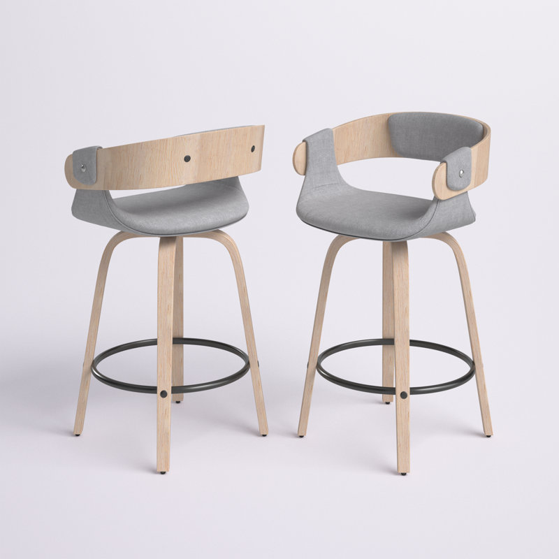 Boulemane Swivel Upholstered Counter Stool, Counter Stool (26" Seat Height), Gray/White Wash