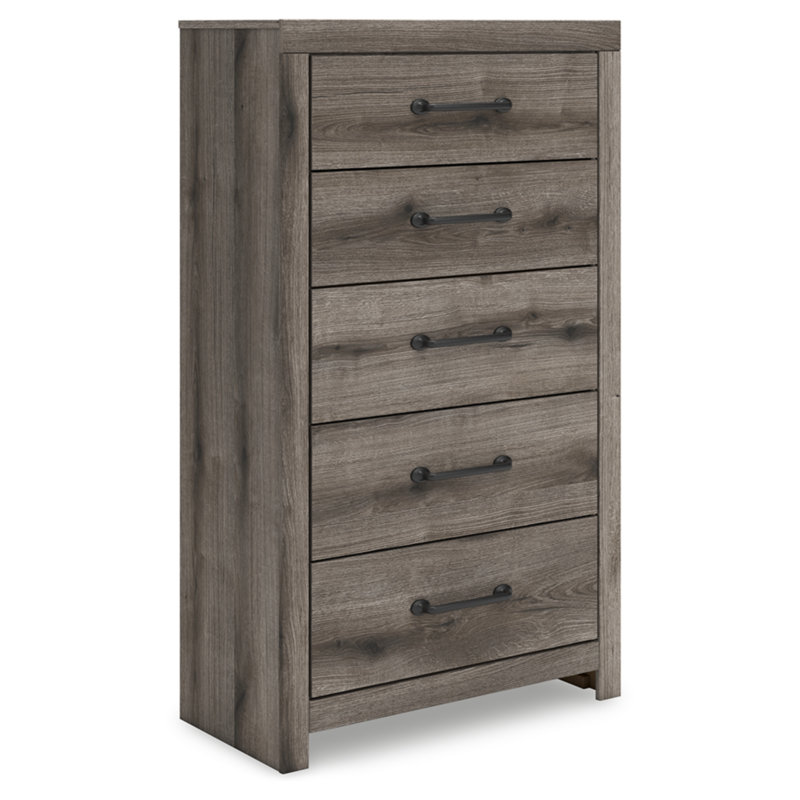Gray Weathered Wood 5-Drawer Chest with Roller Glides