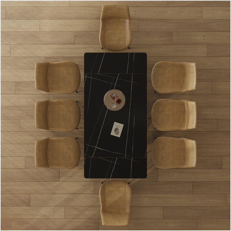 Retractable Sintered Stone Dining Table, Modern Rectangular Design, With Black Carbon Steel Legs At The Bottom, 83 Inches Suitable For 6-8 Seats (Black)