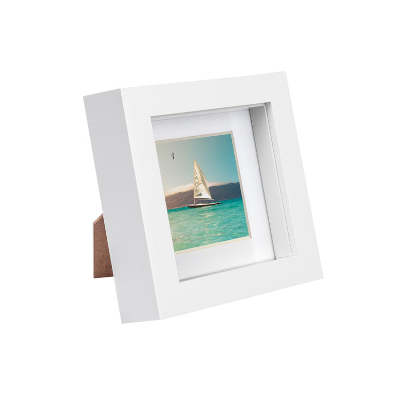Nicola Spring - 4" x 4" White 3D Box Photo Frame - 2" x 2" Mount - White
