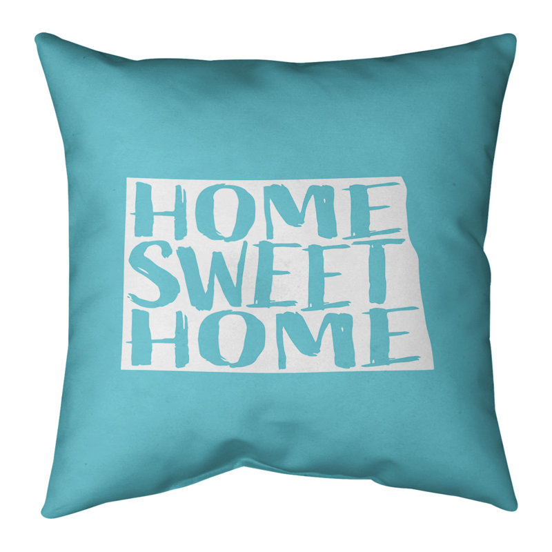 Coussin intérieur / extérieur Home Sweet, 20 po x 20 po, Dakota du Nord, Bleu sarcelle
