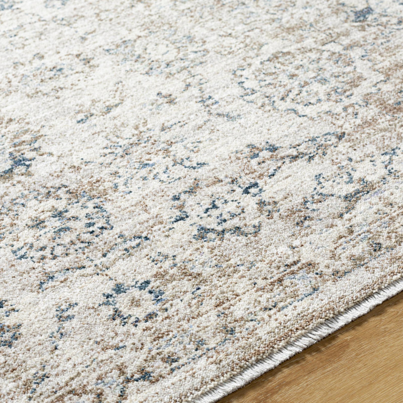 Linklater Floral Machine Woven Polyester Area Rug in Gray, Runner 2'6" x 10'