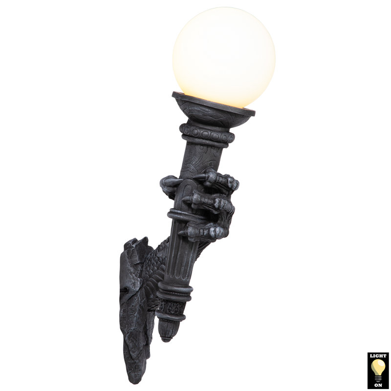 Medieval Dragon Talon Black Resin Wall Sconce with Glass Globe