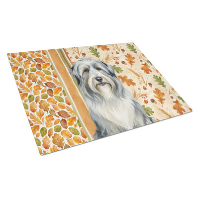 Bearded Collie Heirloom Fall Glass Cutting Board