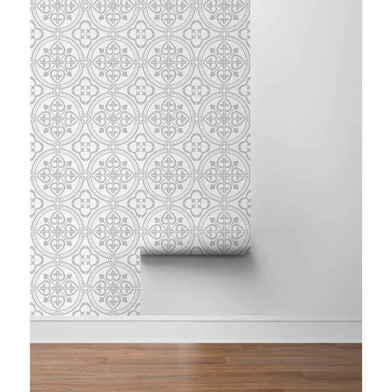 Rouleau de papier peint autocollant L 9 pi x l 20,5 po Luxe Haven Villa Mar, Brume