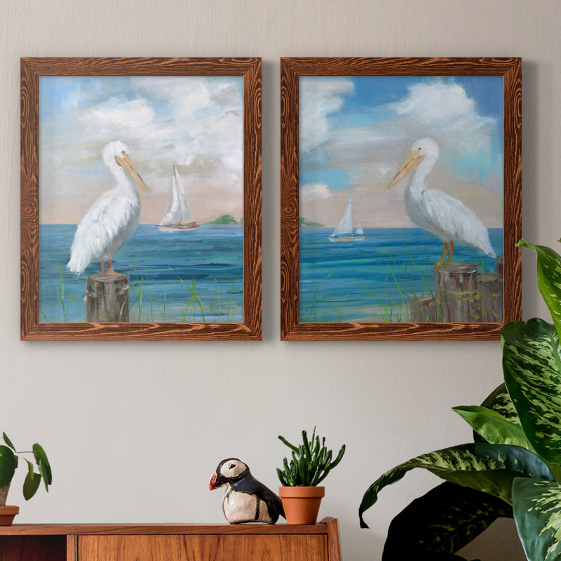 «Pelican View I», ensemble de 2 reproductions d'art, H 24 po x l 36 po x P 1,5 po, Toile avec cadre érable, Pas de tapis