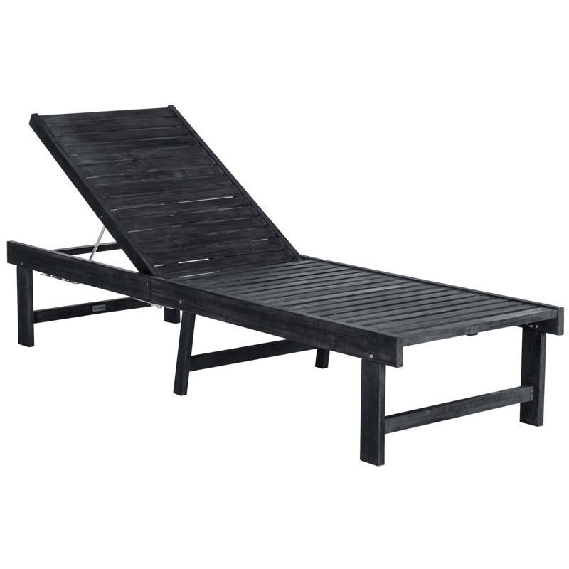 Matheny Outdoor Acacia Wood Chaise Lounge , Cushion Included, Dark Slate Gray Frame/Beige Cushion