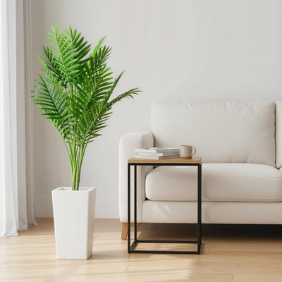 Palmier artificiel de 4,1 pi, fausse plante tropicale, palmier Areca avec feuilles réalistes, mousse séchée et grande jardinière blanche, plante en pot pour plante d'intérieur, décoration de patio