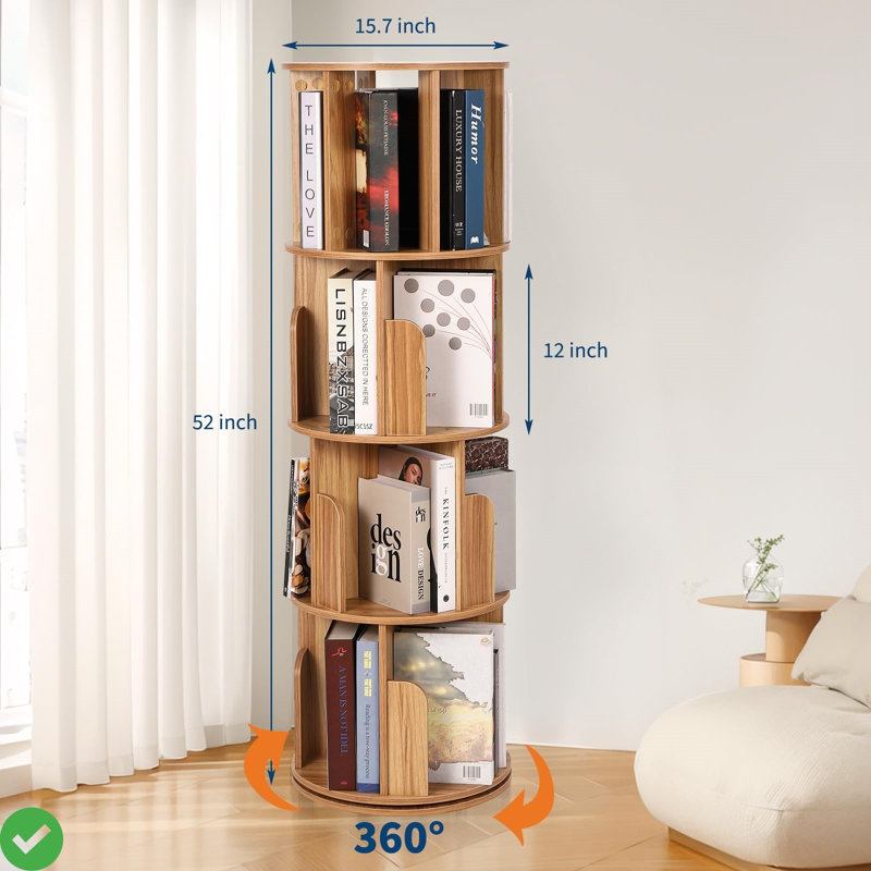 Bibliothèque rotative en bois 4 niveaux, Brun
