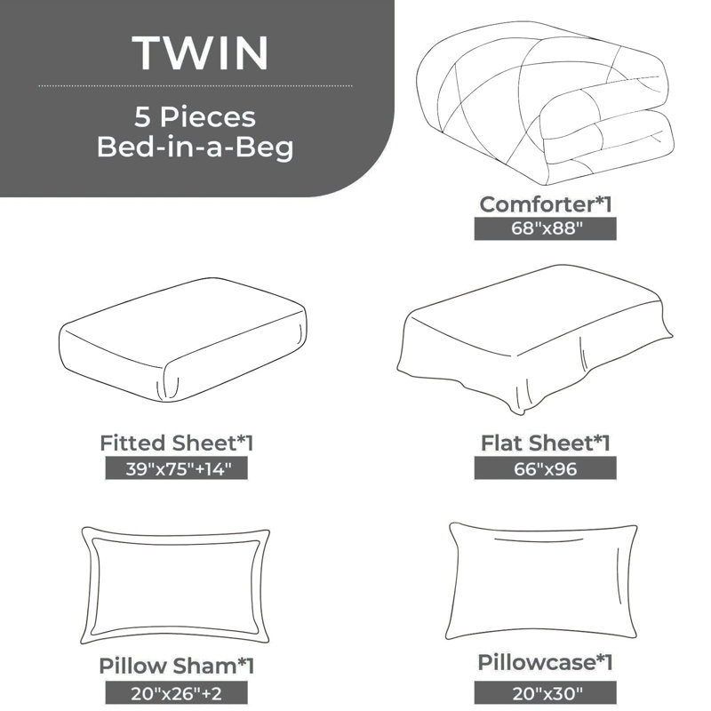 FISHDRU 5-Piece Black Quilt Sets, Twin