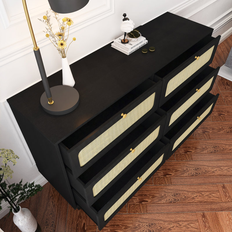 Commode de rangement à 6 tiroirs Chemere, Noir, noir, noir, noir