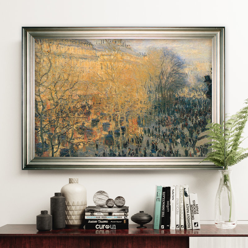 « carnaval boulevard » par claude monet, reproduction de peinture à l’huile, H 30 po x l 42 po x P 2 po, Cadre argenté