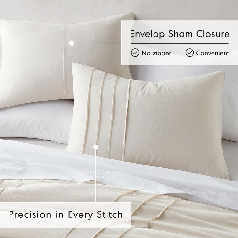 Porter Soft Washed Pinch Pleated Comforter Set, Neutral, Queen Comforter + 2 Standard Shams