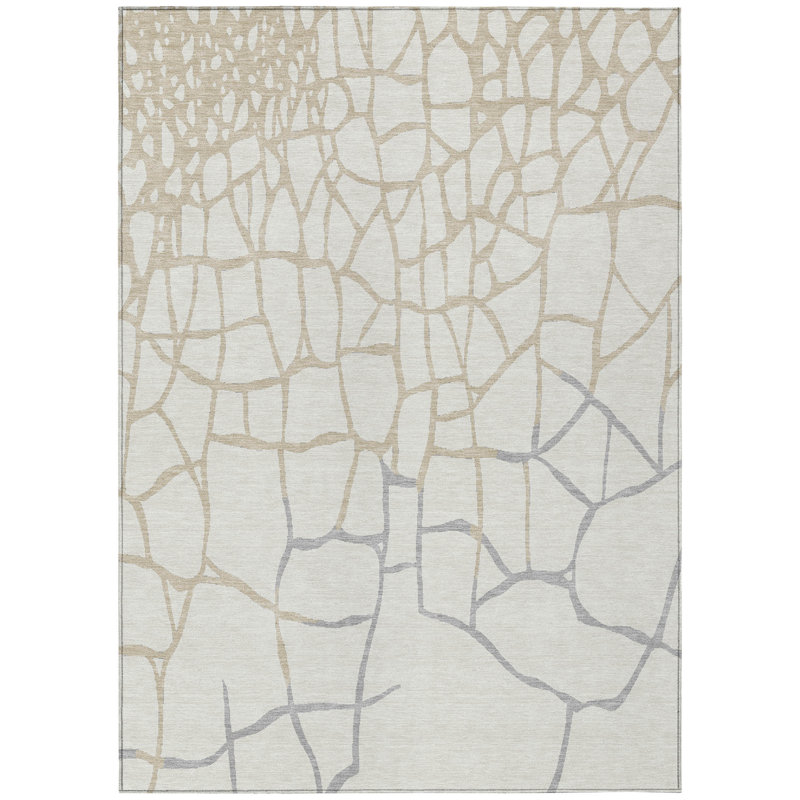 Ivory and Beige Flat Woven Synthetic Area Rug