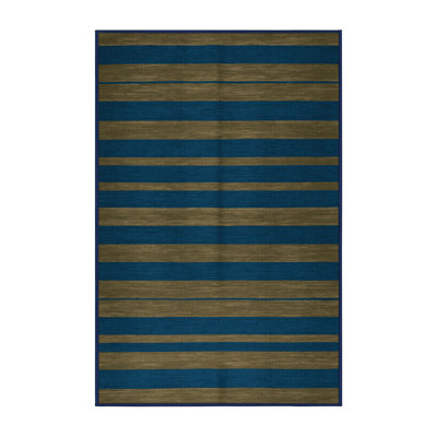 Machine Washable Horizontal Stripes Blue Area Rug