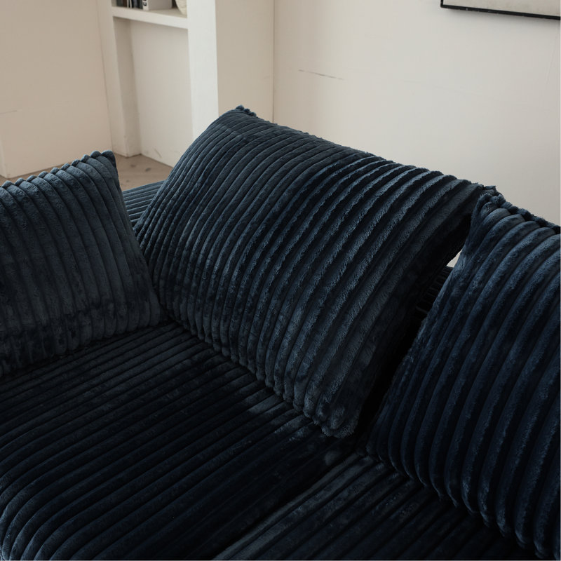 Canapé 157,5 po en velours côtelé bleu 157,6 po pour différents espaces, conception à deux couches, coussin amovible, sans assemblage, modulaire, siège confortable rembourré de plumes, doux avec une éponge, haute densité