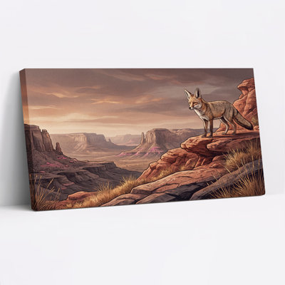 Toile murale d'Halloween représentant un renard debout sur Red Rock Mesa au coucher du soleil