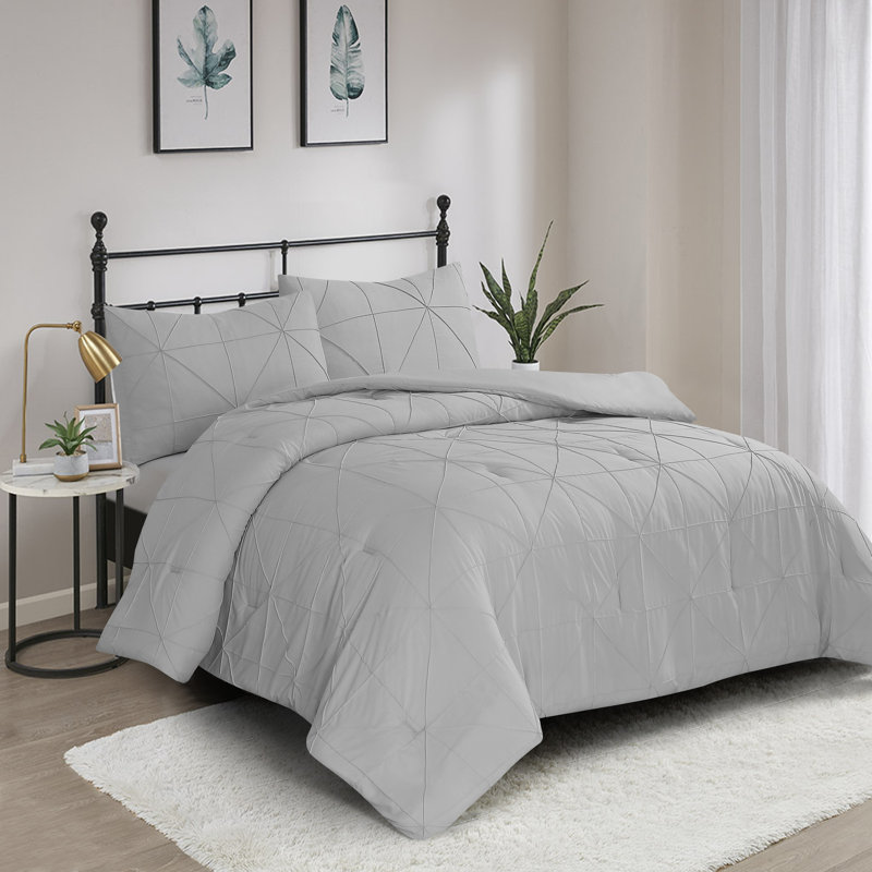 Ensemble d'édredon en microfibre Hartford Pintuck, Édredon pour lit simple + 1 taie décorative, Gris clair