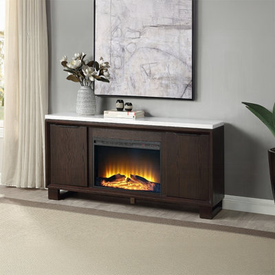 Armoire de rangement Edwyn avec plateau en marbre naturel et foyer intégré