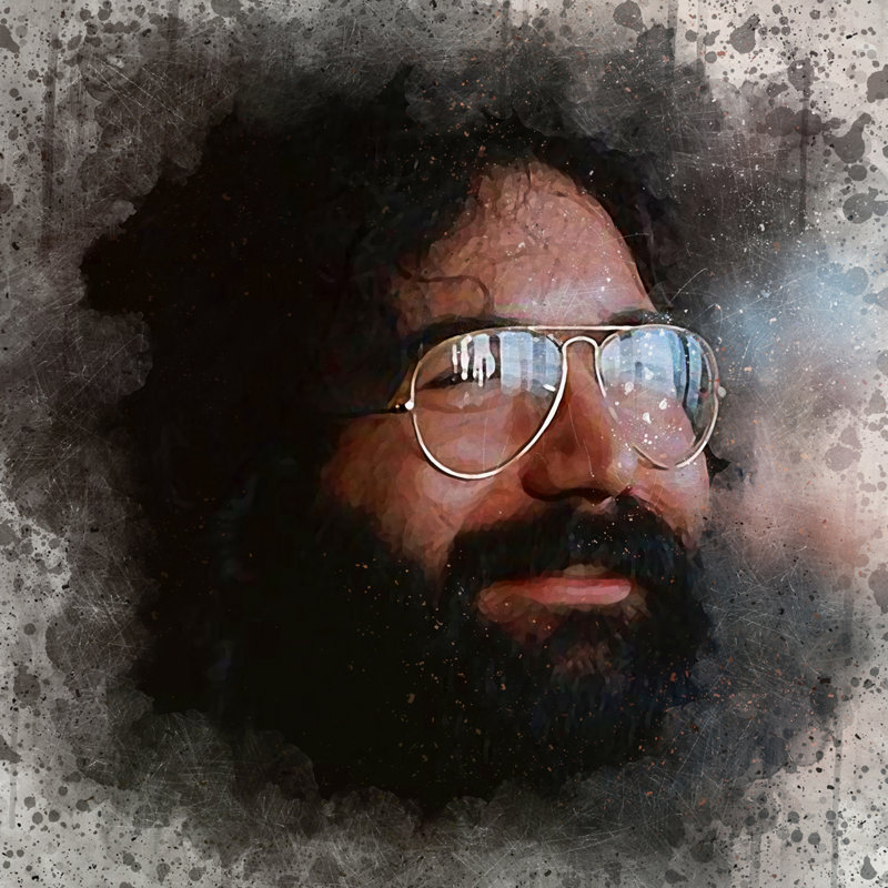 «Jerry Garcia» par Stephen Chambers - peinture sur toile tendue, H 36 po x l 36 po x P 1,5 po