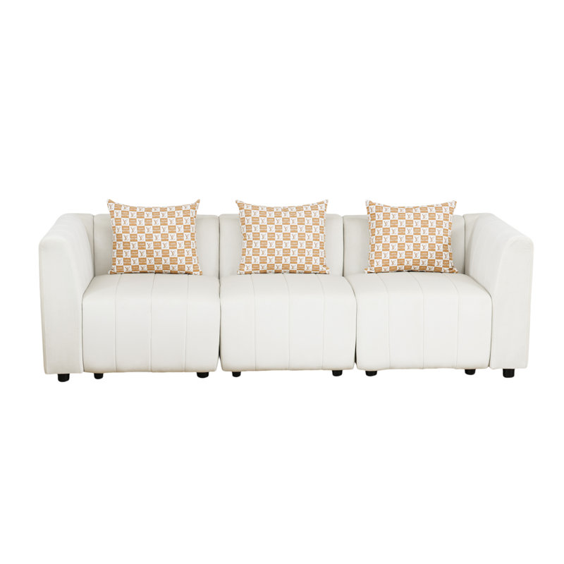 White Microfiber 3-Piece Living Room Sofa Set