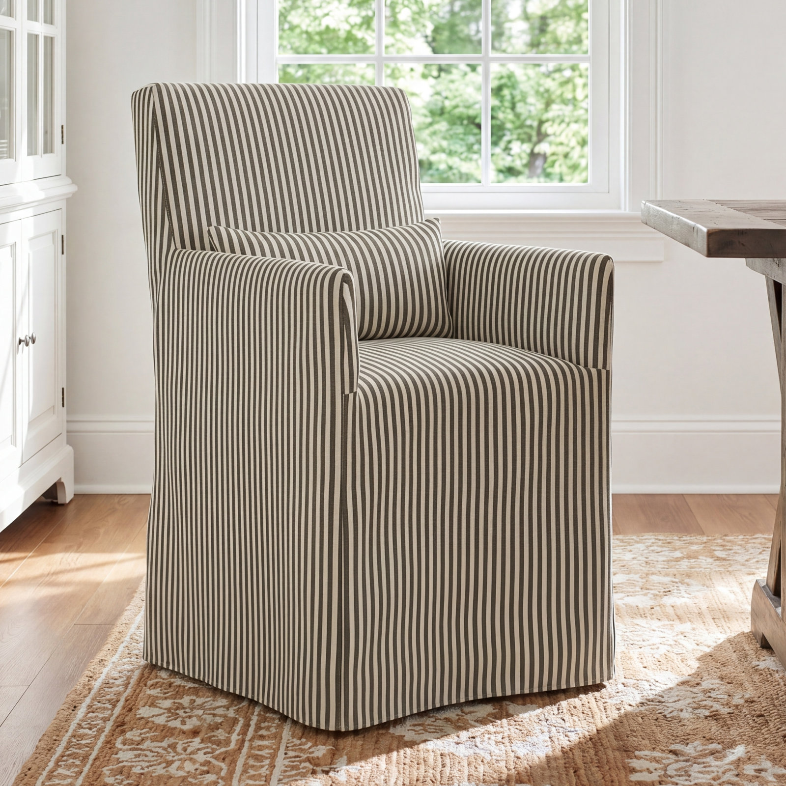 Stoffer Home x Cloth & Co.Lindy Slipcovered Arm Dining Chair, Jane Stripe Laurel