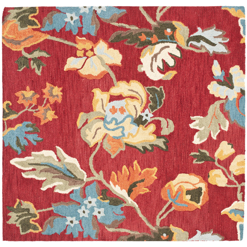 Emrick Blossom Hand Hooked Wool Floral Rug, Square 6'