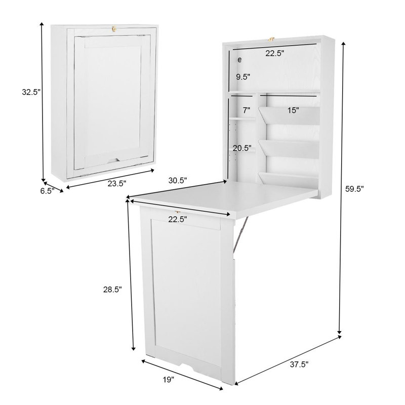 Bureau flottant rectangulaire l 37,5 po Fadak, Blanc
