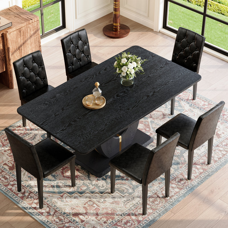 Ensemble de table à manger moderne en bois noir avec chaises en polyuréthane pour la cuisine