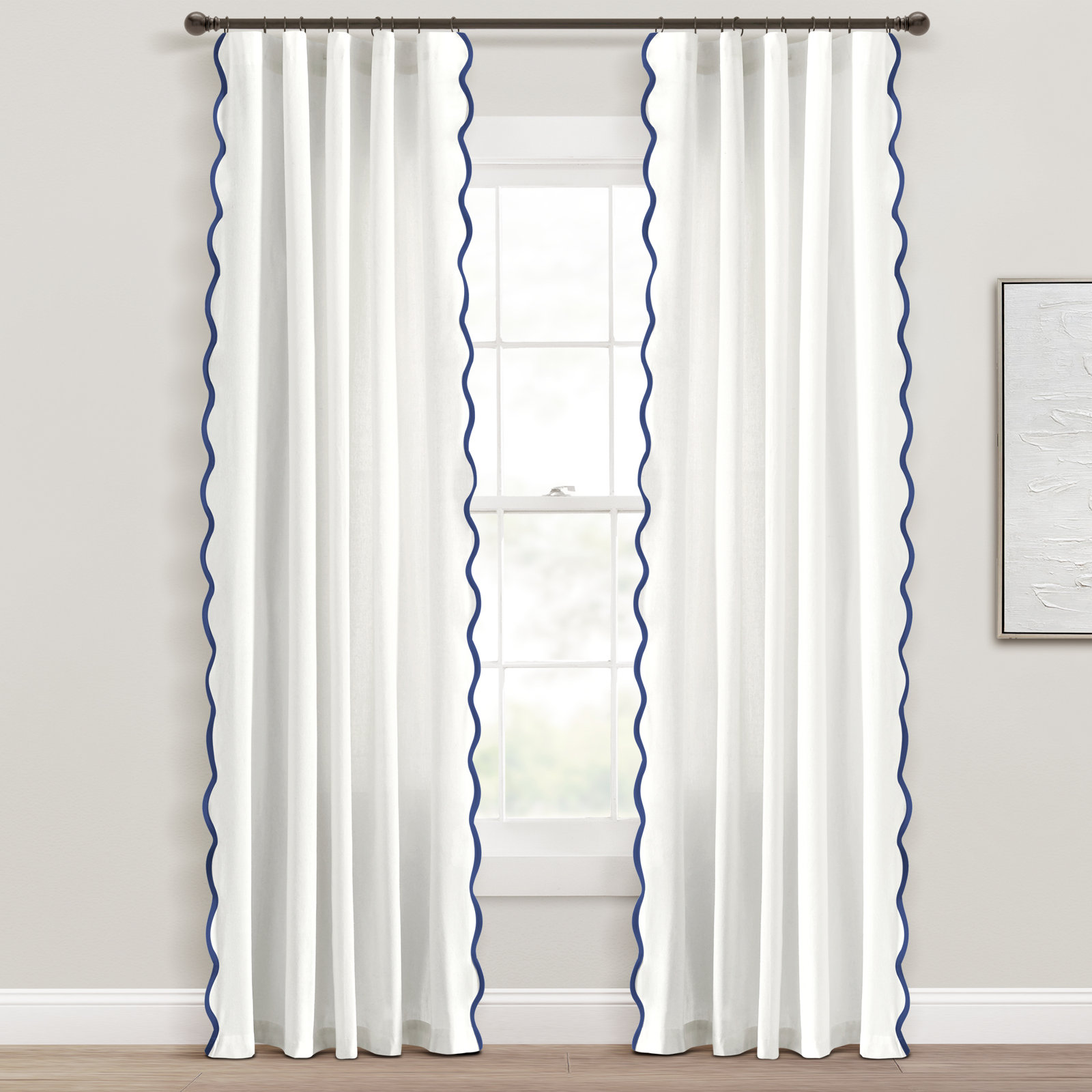 Yolonda Semi-Sheer Curtain Panel, Navy/White, 52'' W x 84'' L