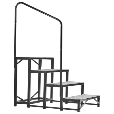 Escalier pour véhicule récréatif avec rampe, 4 marches, capacité de charge de 660 lb, escalier d'extérieur robuste avec tapis antidérapant pour les personnes âgées et les animaux de compagnie, escalier portatif pour spa, camping-car, maison mobile, porche, piscine, spa