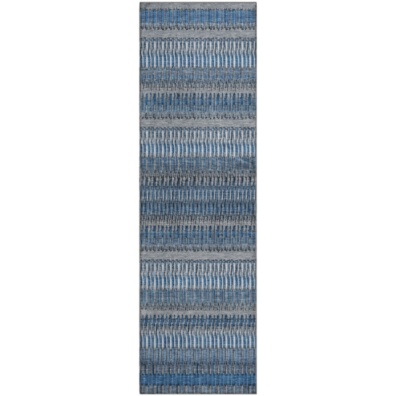 Tapis bleu Cerrito AMF589 lavable à la machine de qualité supérieure, Tapis de couloir 2 pi 3 po x 7 pi 6 po