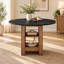 Table de salle à manger ronde moderne de 107 cm (42 po) en bois d'ingénierie noir avec rangement-2090267202